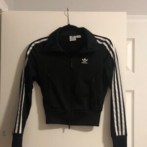 Adidas Women's Black Bomber Jacket with White Stripes